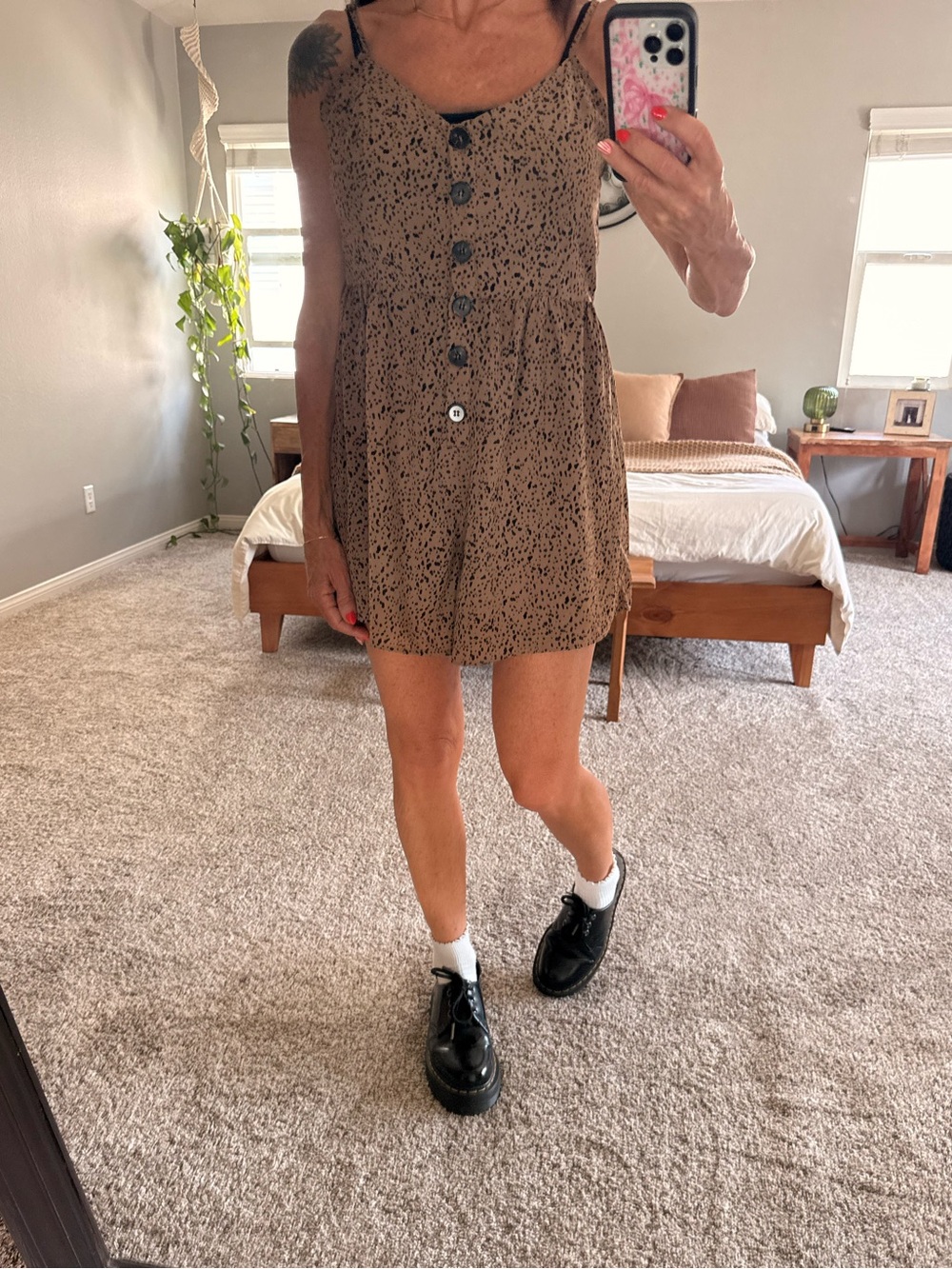 Brown Spotted Button-Down Romper